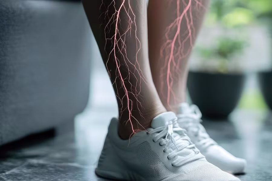 Représentation visuelle du système nerveux dans la jambe lorsqu'une personne ressent des fourmillements dans les jambes et les pieds